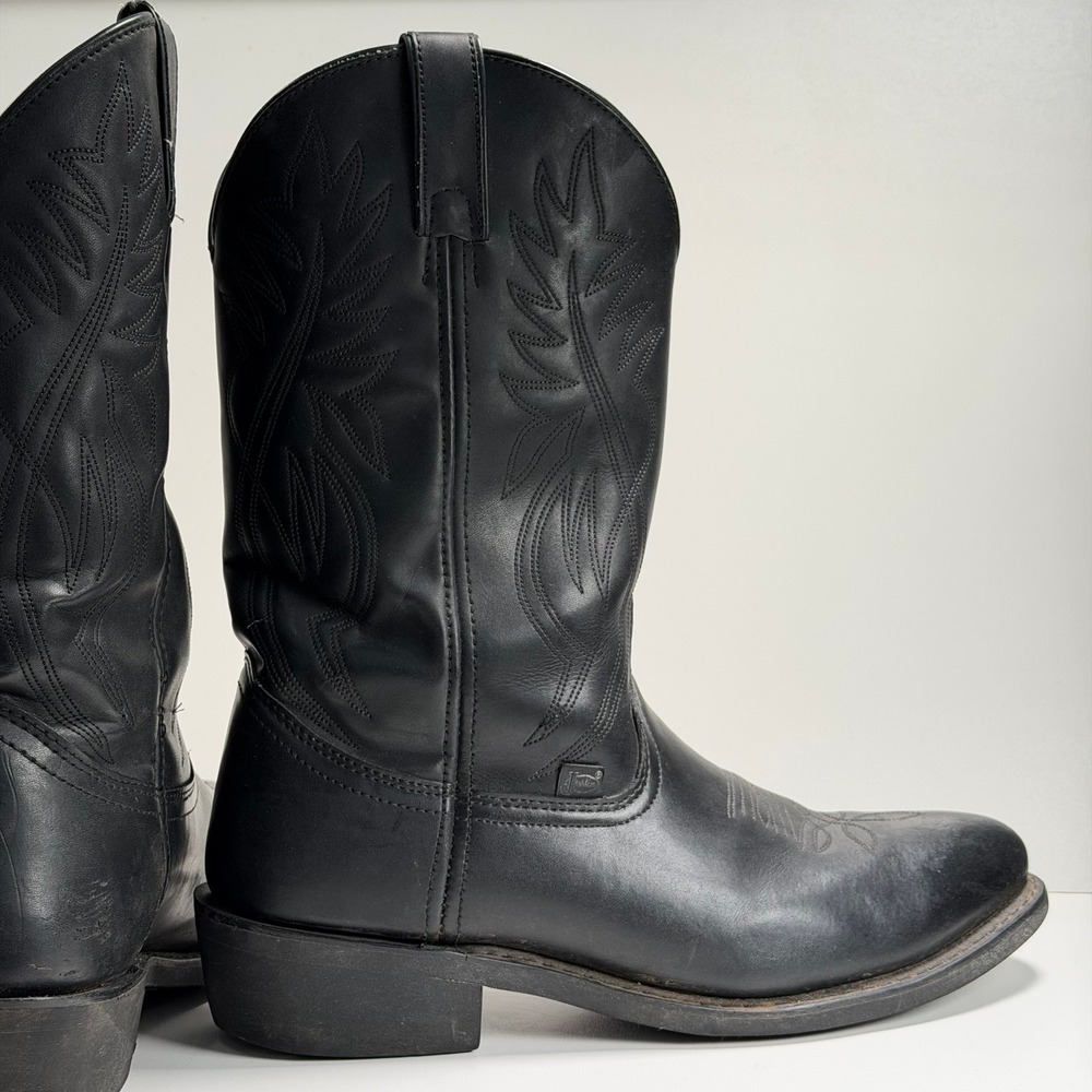 Justin Western Cowboy Boots Mens 12 Black Leather Round Toe Rodeo Workwear Biker